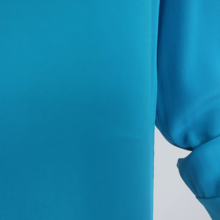 Gucci Button-Back Blouse Blue Silk Crepe de Chine Size 44 Long Sleeve Top