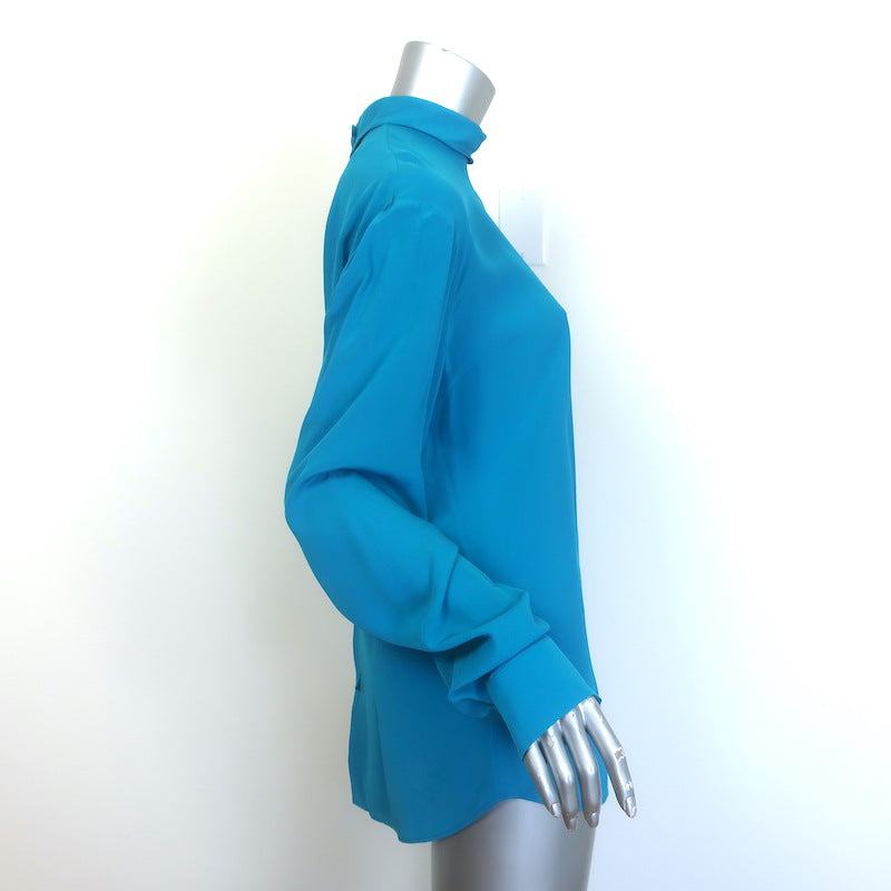 Gucci Button-Back Blouse Blue Silk Crepe de Chine Size 44 Long Sleeve Top
