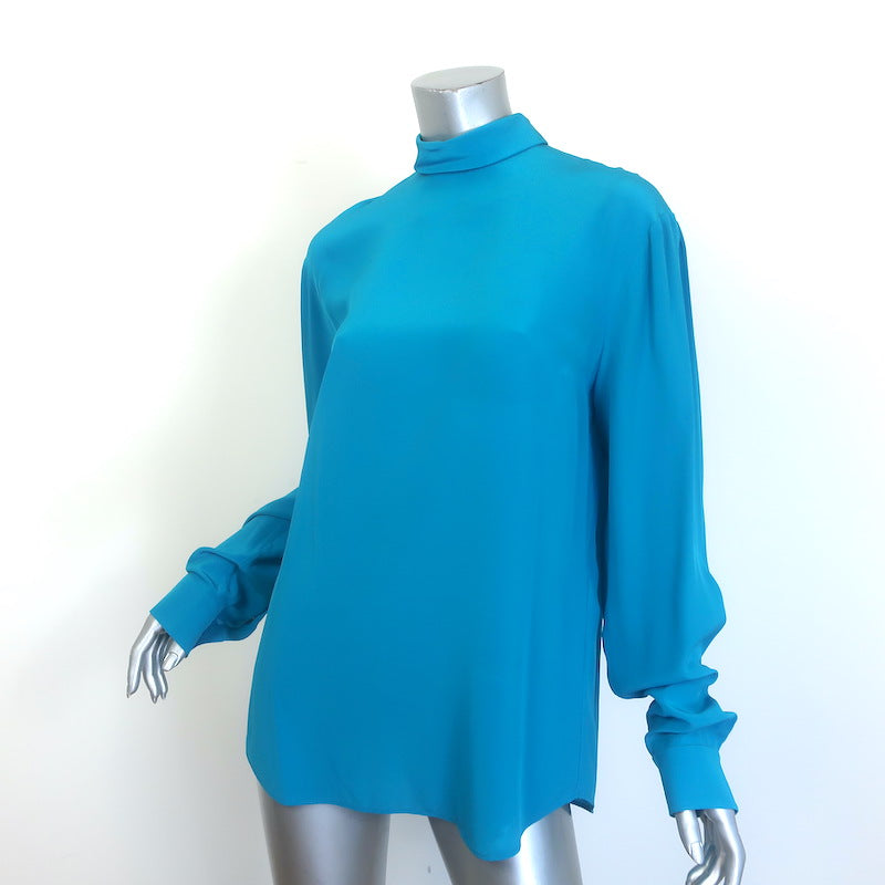 Gucci Button-Back Blouse Blue Silk Crepe de Chine Size 44 Long Sleeve Top