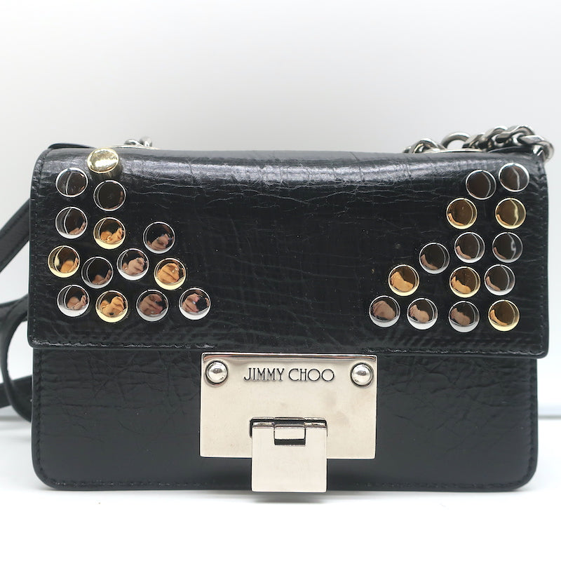 Jimmy Choo Rebel Soft Mini Crossbody Bag Black Studded Crinkled Leather NEW