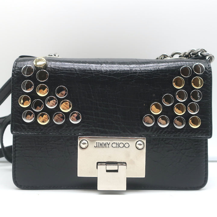 Jimmy Choo Rebel Soft Mini Crossbody Bag Black Studded Crinkled Leather NEW
