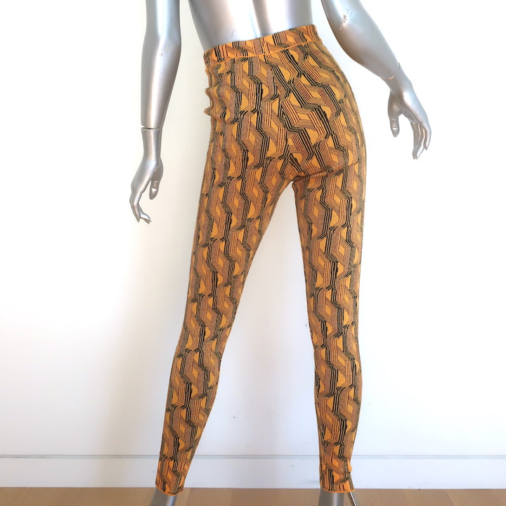 Prada Jacquard Knit Leggings Marigold Stretch Wool Size 38