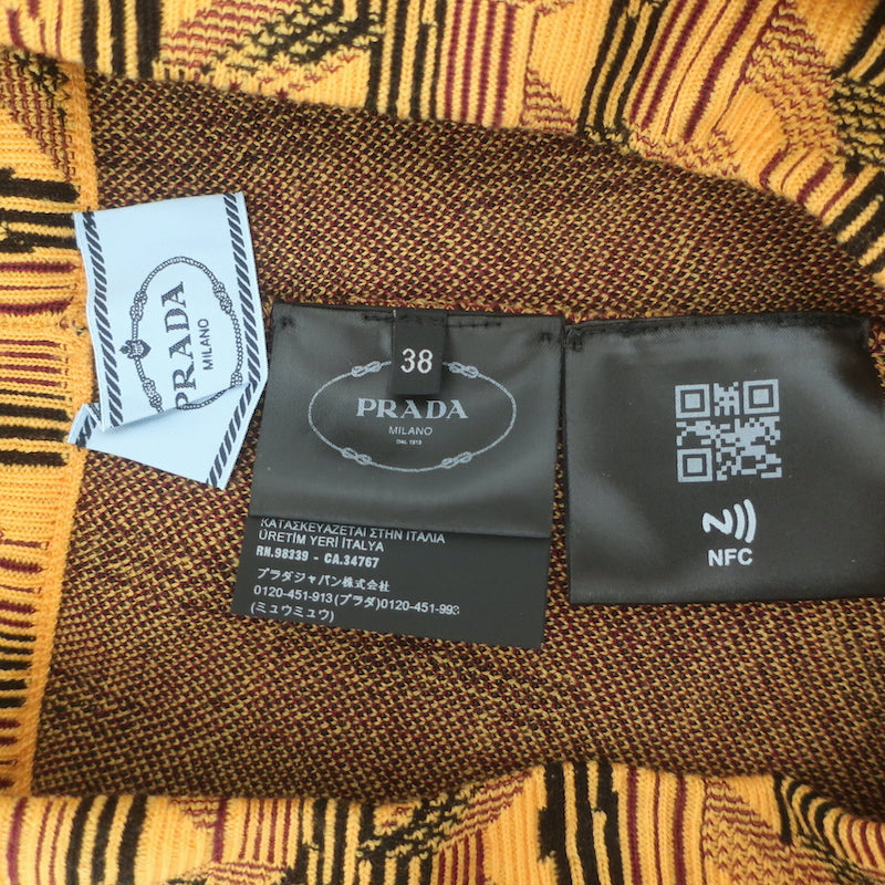 Prada Jacquard Knit Leggings Marigold Stretch Wool Size 38