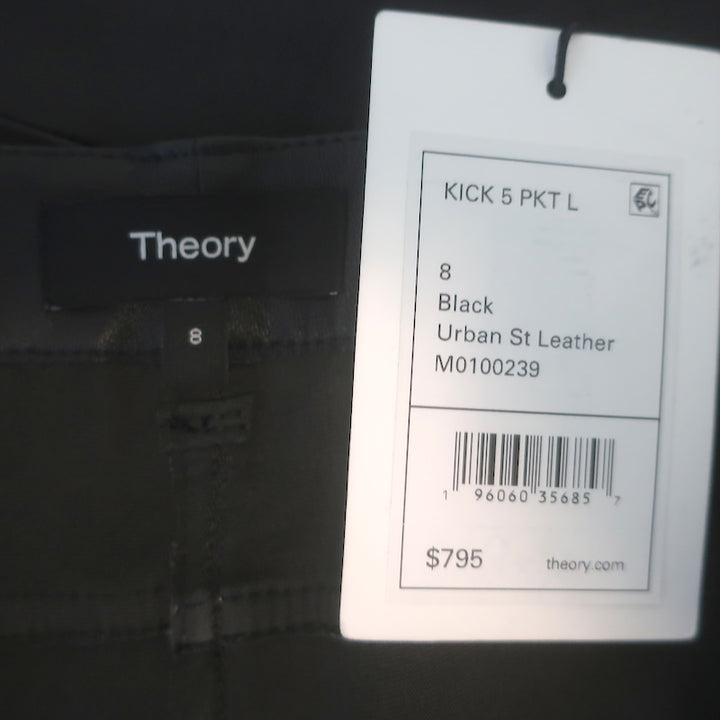 Theory Kick 5-Pocket Flared Stretch Leather Pants Black Size 8 NEW