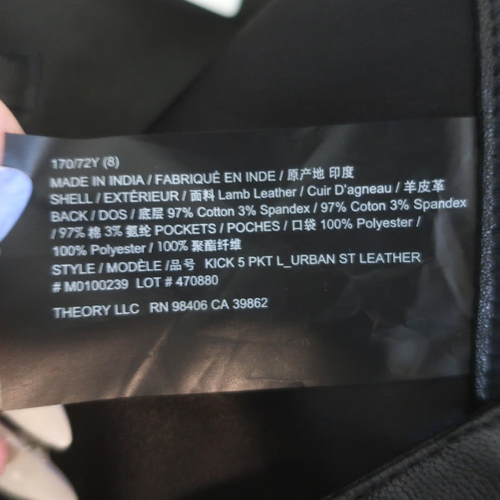 Theory Kick 5-Pocket Flared Stretch Leather Pants Black Size 8 NEW