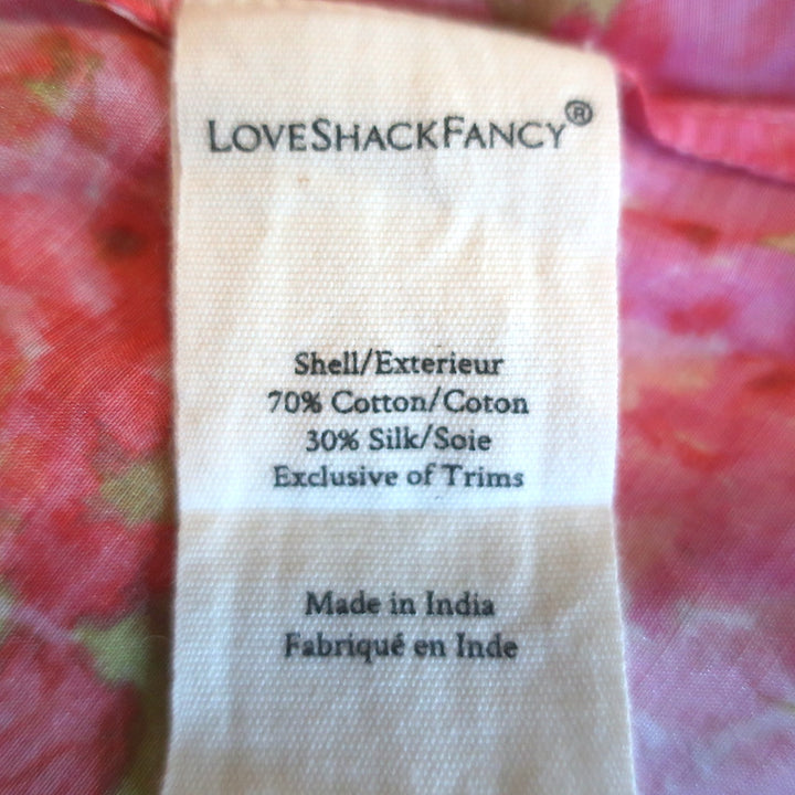 LoveShackFancy Blouse Ronalda Pink Floral Print Cotton-Silk Size Extra Small