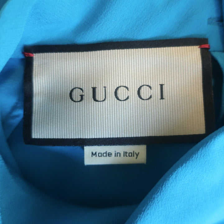 Gucci Button-Back Blouse Blue Silk Crepe de Chine Size 44 Long Sleeve Top