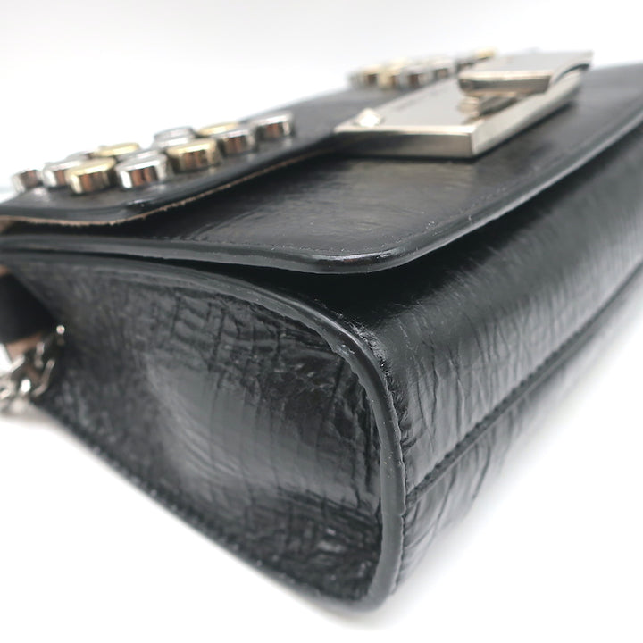 Jimmy Choo Rebel Soft Mini Crossbody Bag Black Studded Crinkled Leather NEW
