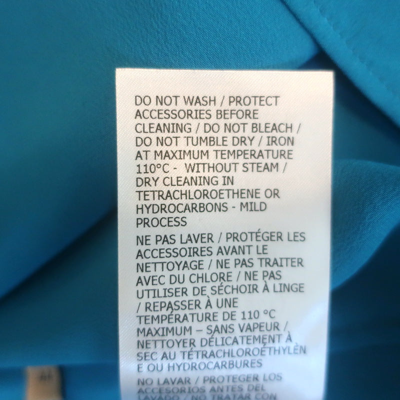 Gucci Button-Back Blouse Blue Silk Crepe de Chine Size 44 Long Sleeve Top