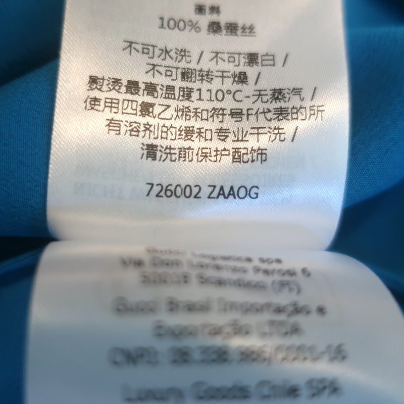 Gucci Button-Back Blouse Blue Silk Crepe de Chine Size 44 Long Sleeve Top