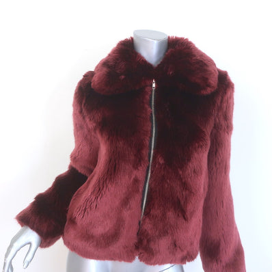 Reformation Faux Fur Zip-Up Jacket Burgundy Size Extra Small