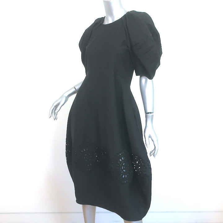 Stella McCartney Broderie Anglaise Puff Sleeve Dress Black Linen-Blend Size 42