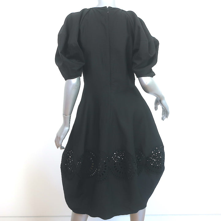 Stella McCartney Broderie Anglaise Puff Sleeve Dress Black Linen-Blend Size 42