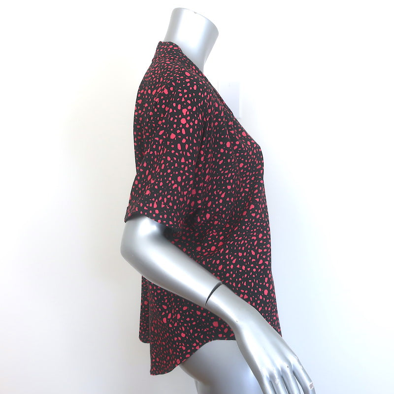 Saint Laurent Camp Collar Short Sleeve Shirt Black/Pink Dot Print Size 38
