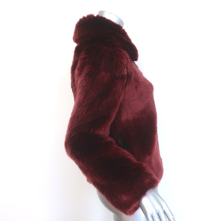 Reformation Faux Fur Zip-Up Jacket Burgundy Size Extra Small