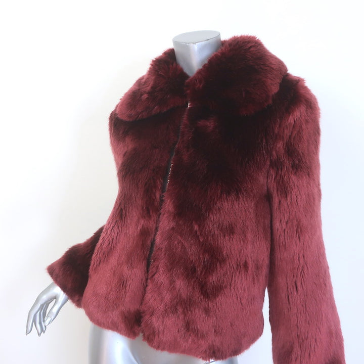 Reformation Faux Fur Zip-Up Jacket Burgundy Size Extra Small