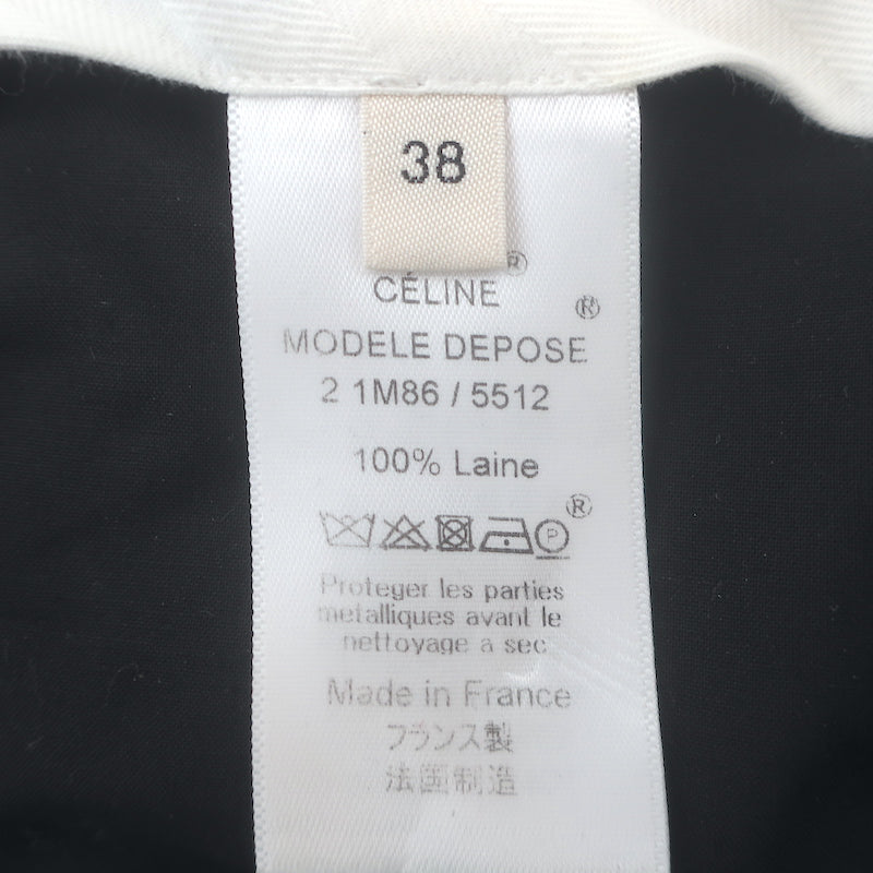 Celine Zip-Front Wide Leg Pants Black Ribbed Wool Size 38