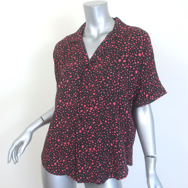 Saint Laurent Camp Collar Short Sleeve Shirt Black/Pink Dot Print Size 38