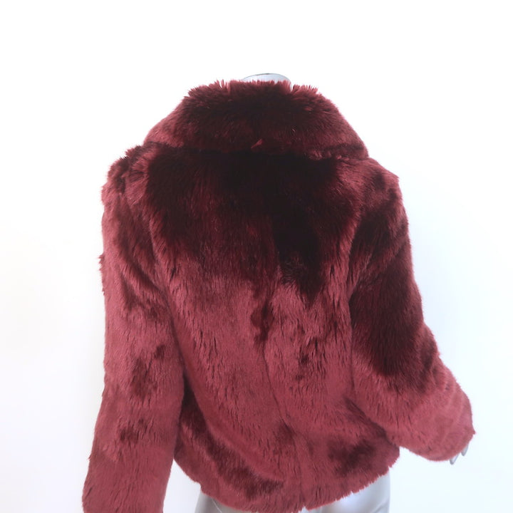 Reformation Faux Fur Zip-Up Jacket Burgundy Size Extra Small