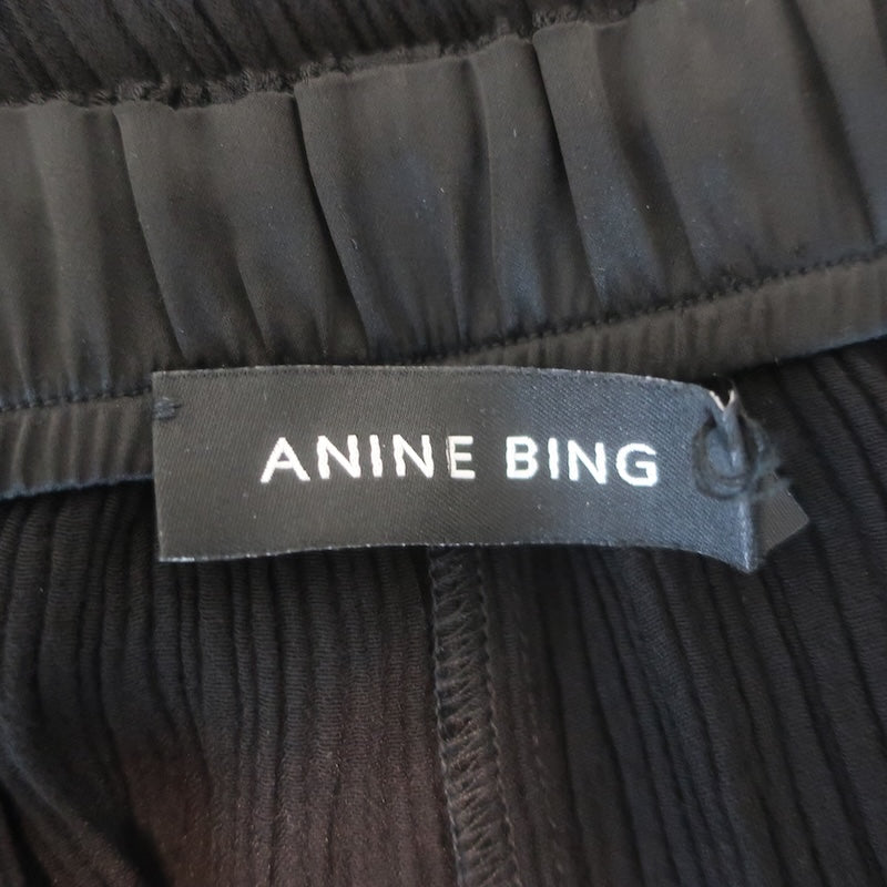 ANINE BING Aden Crinkled Plisse Pants Black Size Medium