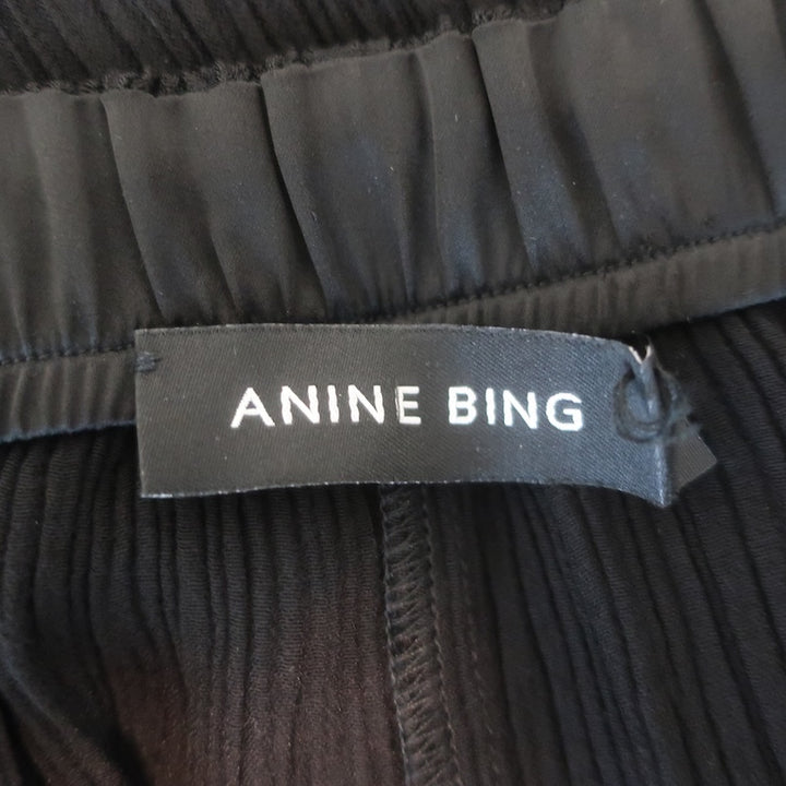 ANINE BING Aden Crinkled Plisse Pants Black Size Medium