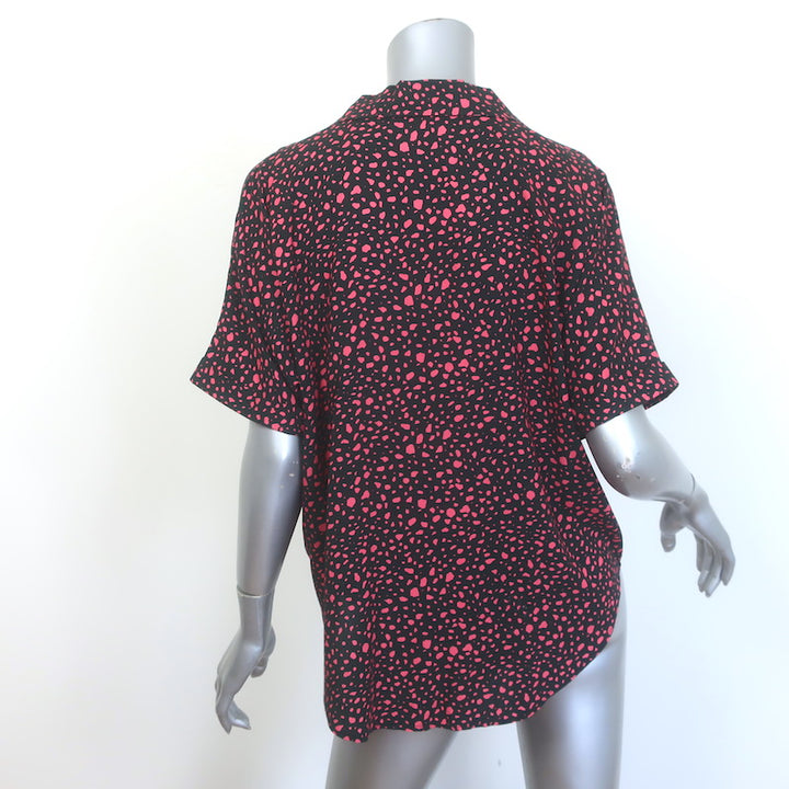 Saint Laurent Camp Collar Short Sleeve Shirt Black/Pink Dot Print Size 38