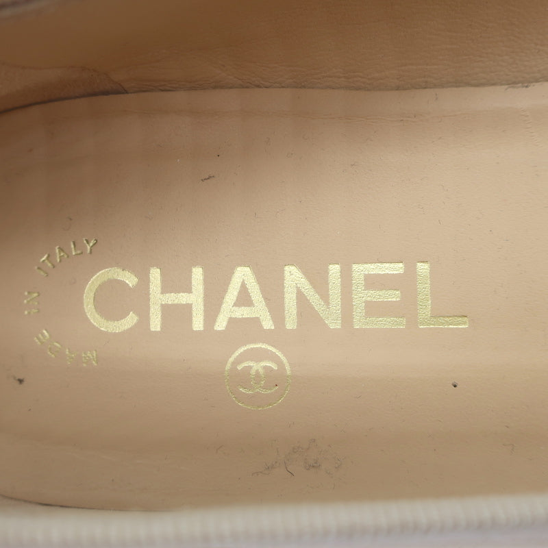 Chanel CC Cap Toe Bow Ballet Flats Beige/Black Lambskin Leather Size 42