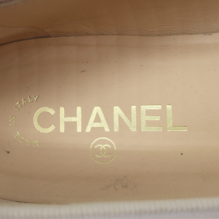 Chanel CC Cap Toe Bow Ballet Flats Beige/Black Lambskin Leather Size 42