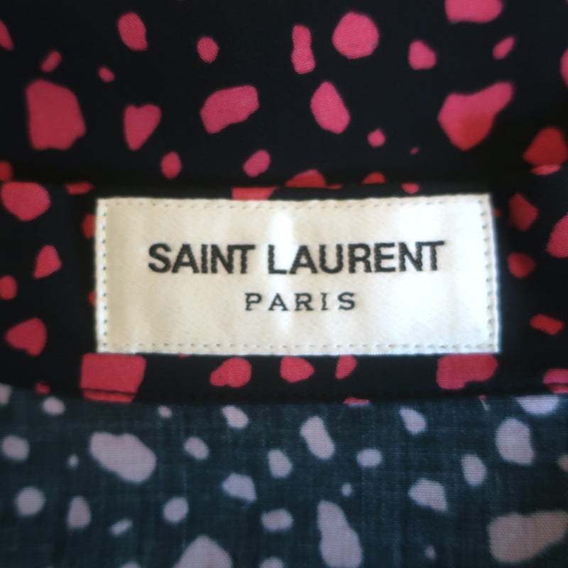 Saint Laurent Camp Collar Short Sleeve Shirt Black/Pink Dot Print Size 38