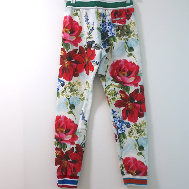 Dolce &amp; Gabbana Kids Track Pants Light Blue Garden Print Cotton Size 11/12