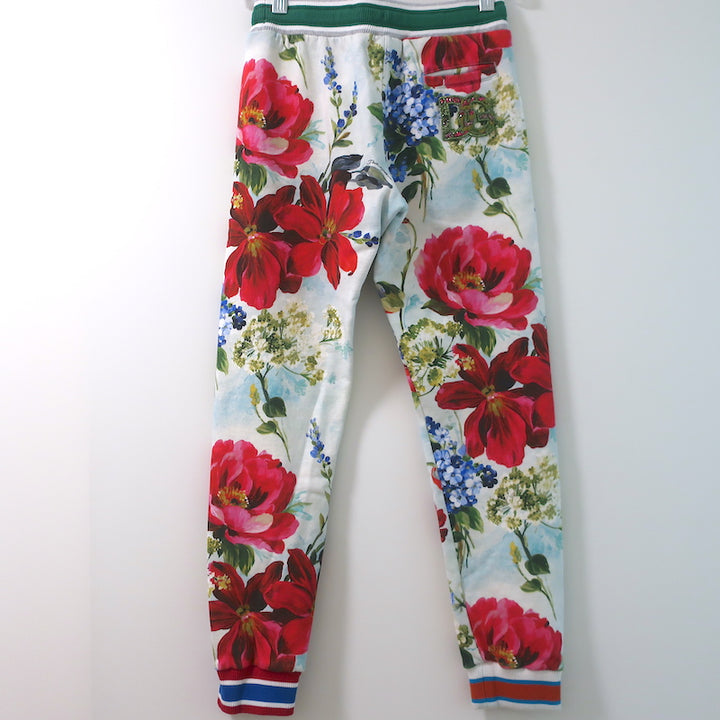 Dolce &amp; Gabbana Kids Track Pants Light Blue Garden Print Cotton Size 11/12
