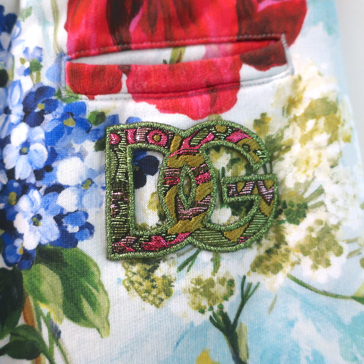 Dolce &amp; Gabbana Kids Track Pants Light Blue Garden Print Cotton Size 11/12