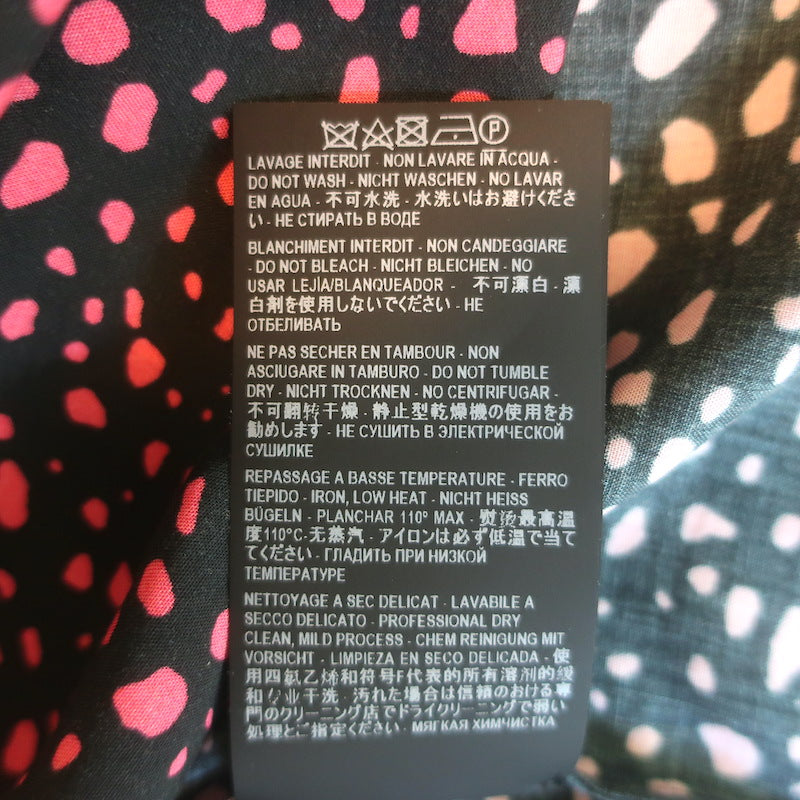 Saint Laurent Camp Collar Short Sleeve Shirt Black/Pink Dot Print Size 38