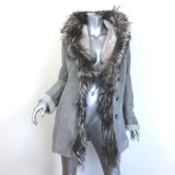 Artico Fox Fur-Trimmed Hooded Shearling Coat Gray Suede Size 44