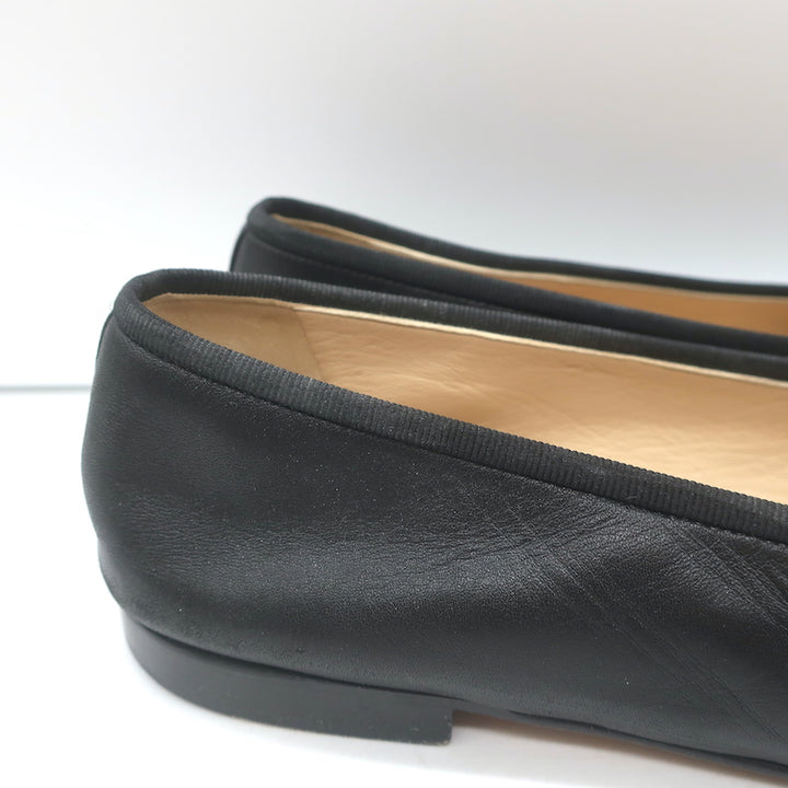 Chanel CC Cap Toe Bow Ballet Flats Black &amp; Metallic Gold Leather Size 42