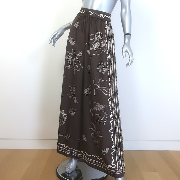 Alemais Sammy Wide Leg Pants Chocolate Printed Silk Twill Size US 8