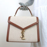 Saint Laurent Cassandra Medium Top Handle Bag Leather-Trim Canvas Crossbody NEW