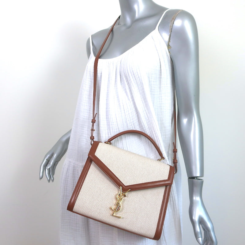 Saint Laurent Cassandra Medium Top Handle Bag Leather-Trim Canvas 