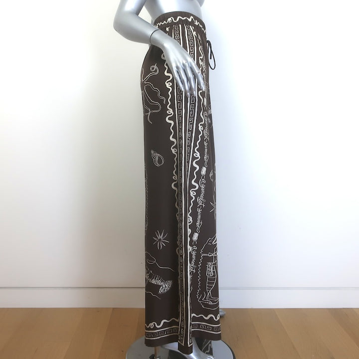 Alemais Sammy Wide Leg Pants Chocolate Printed Silk Twill Size US 8