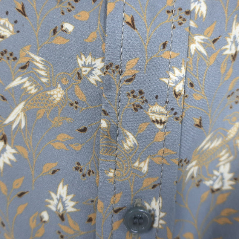 Chloe Button Down Blouse Blue-Gray Floral Print Silk Size 40 Long Sleeve Top