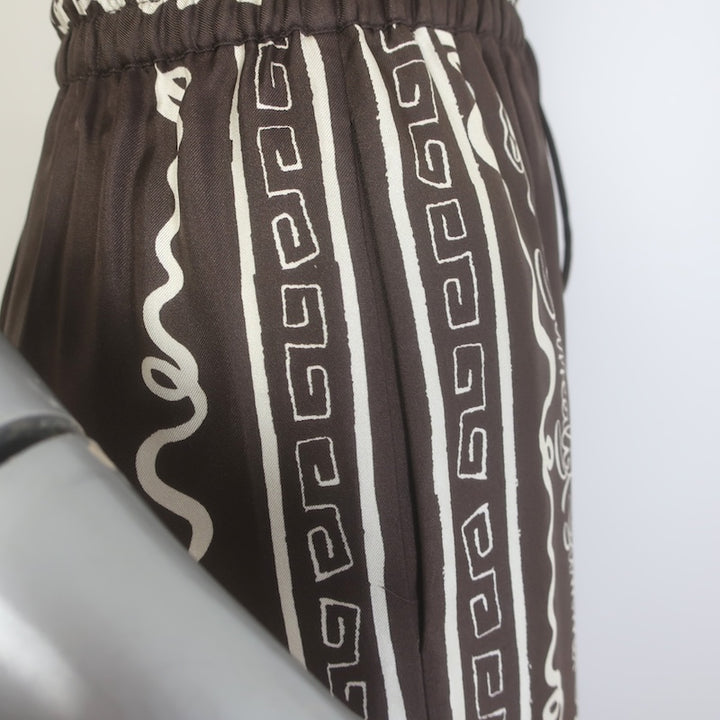 Alemais Sammy Wide Leg Pants Chocolate Printed Silk Twill Size US 8