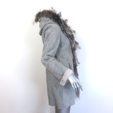 Artico Fox Fur-Trimmed Hooded Shearling Coat Gray Suede Size 44