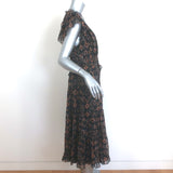 Ulla Johnson Emine Tiered Midi Dress Black Metallic Ikat Print Chiffon Size 8