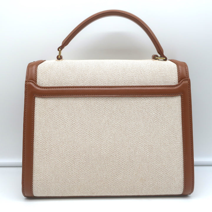 Saint Laurent Cassandra Medium Top Handle Bag Leather-Trim Canvas Crossbody NEW