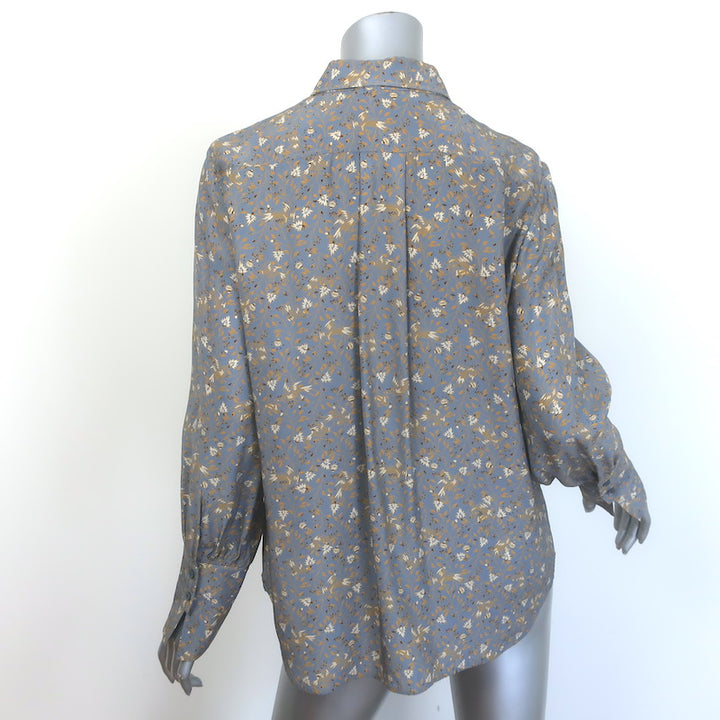 Chloe Button Down Blouse Blue-Gray Floral Print Silk Size 40 Long Sleeve Top