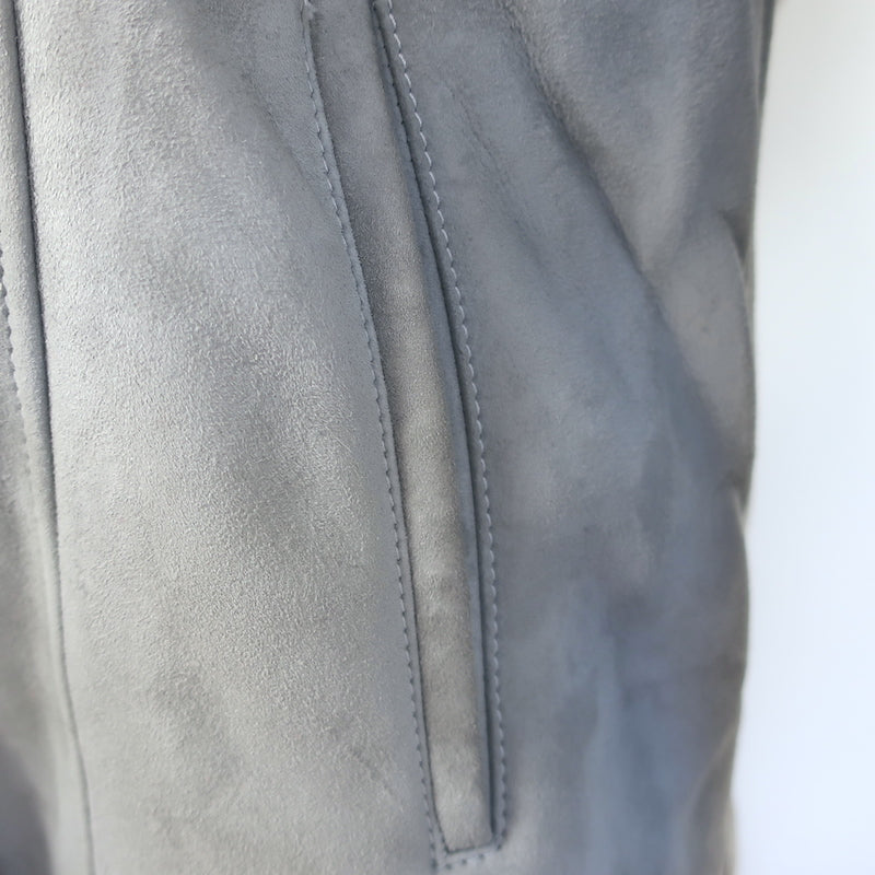 Artico Fox Fur-Trimmed Hooded Shearling Coat Gray Suede Size 44