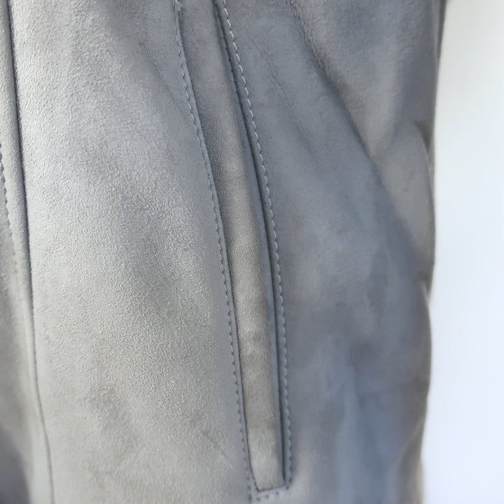 Artico Fox Fur-Trimmed Hooded Shearling Coat Gray Suede Size 44