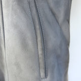 Artico Fox Fur-Trimmed Hooded Shearling Coat Gray Suede Size 44