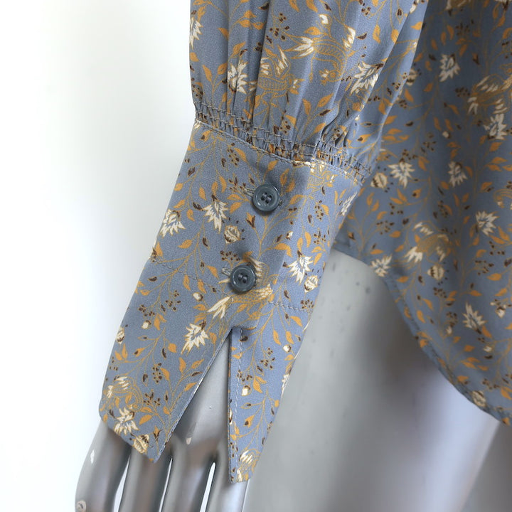 Chloe Button Down Blouse Blue-Gray Floral Print Silk Size 40 Long Sleeve Top