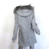 Artico Fox Fur-Trimmed Hooded Shearling Coat Gray Suede Size 44